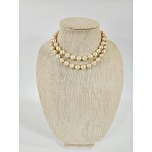 Vintage Double-Strand Faux Pearl Decorative Rhinestone Clasp Necklace Choker